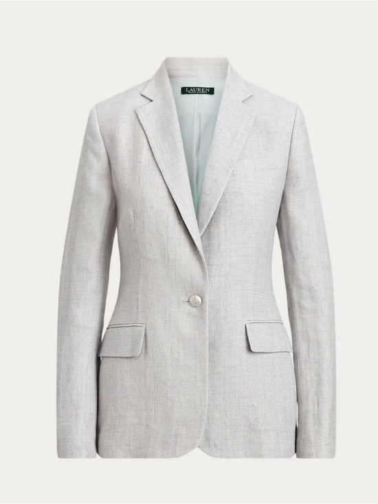 Ralph Lauren Jackets & Blazers - Ralph Lauren Light Blue/Gray Single-Button Herringbone Linen Blazer